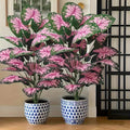 2-piece large artificial black rock plant with pink flowers and green leaves, suitable for indoor and outdoor home office wedding Christmas Easter Thanksgiving decoration (without pot)