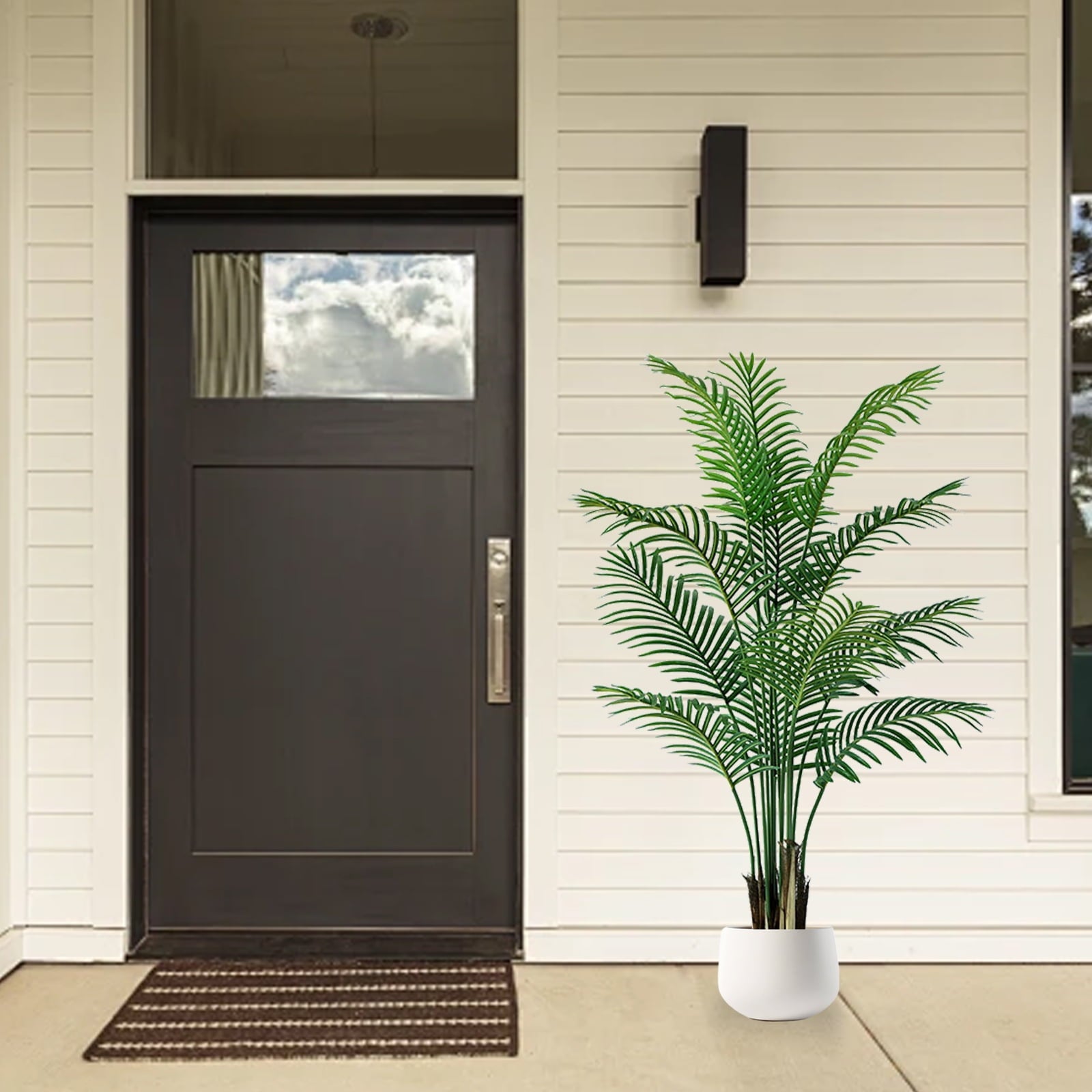 Artificial Plants Fake Palm Tree 4ft Fake Tree Tropical Palm Leaves Faux Palm Plants for Home Decor Office Living Room Porch Patio Perfect Housewarming Gift