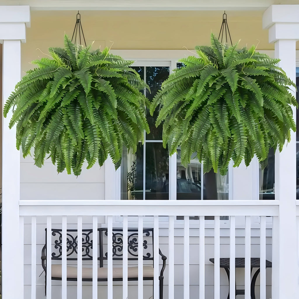 38 leaves 2 pieces lifelike artificial Boston fern plants, versatile faux potted plants for home, garden porch cabin decor, hanging display, indoor/out use, pot not included