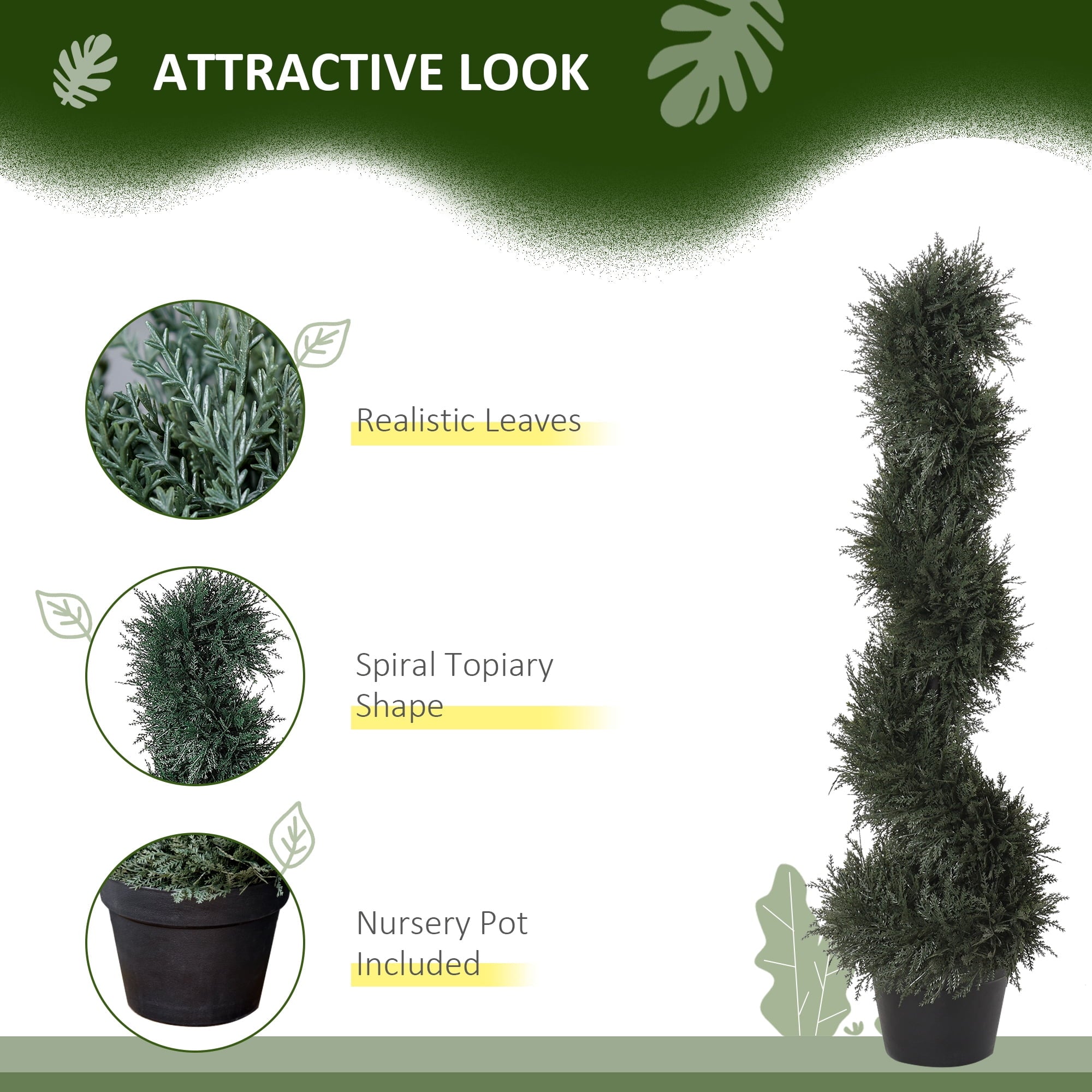 Outsunny 3FT Topiary Artificial Faux Cedar Tree Spiral Fake Plant, Pre-potted & Features High-Quality Detailed Look for Indoor or Outdoor