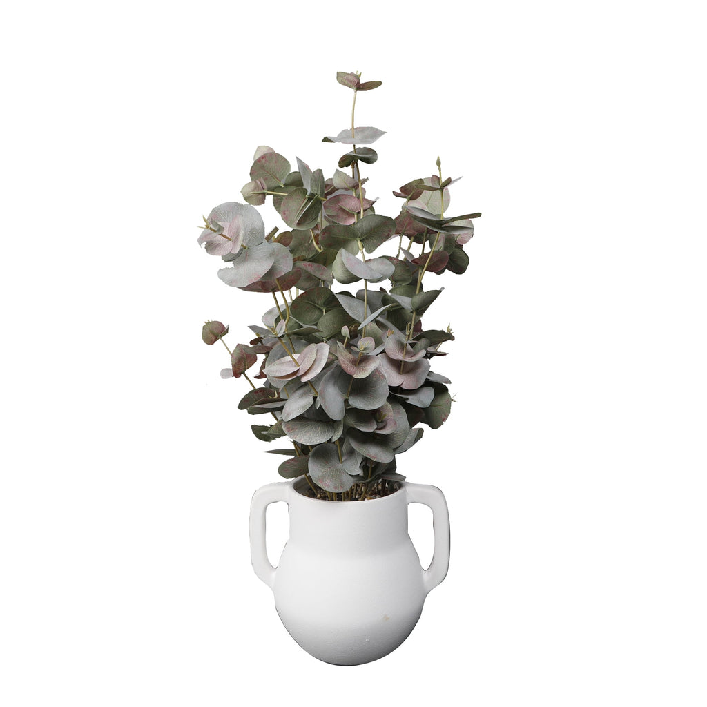 Home Decor Collection 21" Artificial Flora Bunda Eucalyptus in Sand White Ceramic Vase