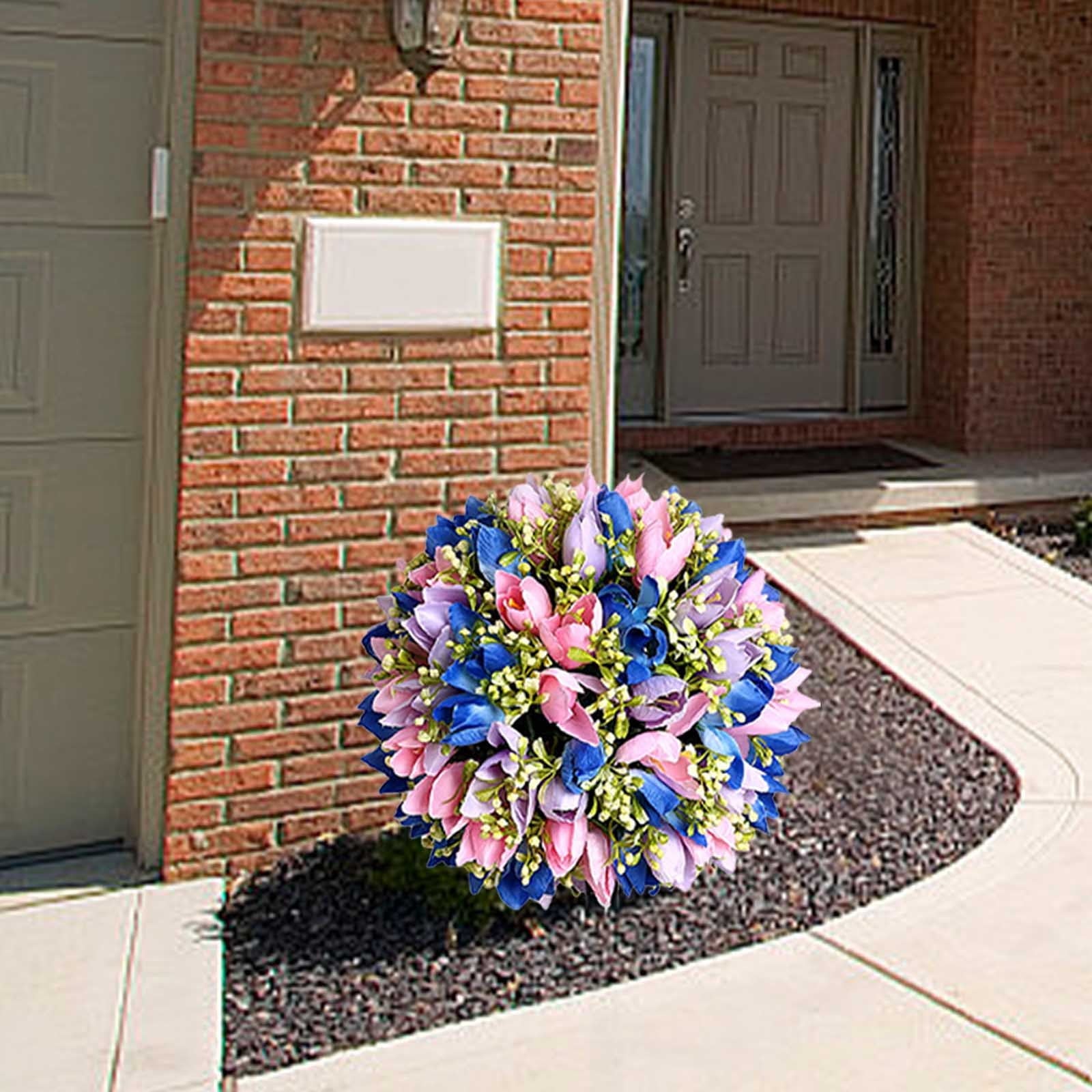 UV Resistant Artificial Cedar Topiary Ball Tree 25 Inch Fake Plants with Ground Spike Shrub Potted Artificial Plant for Outdoor Indoor Front Porch Garden