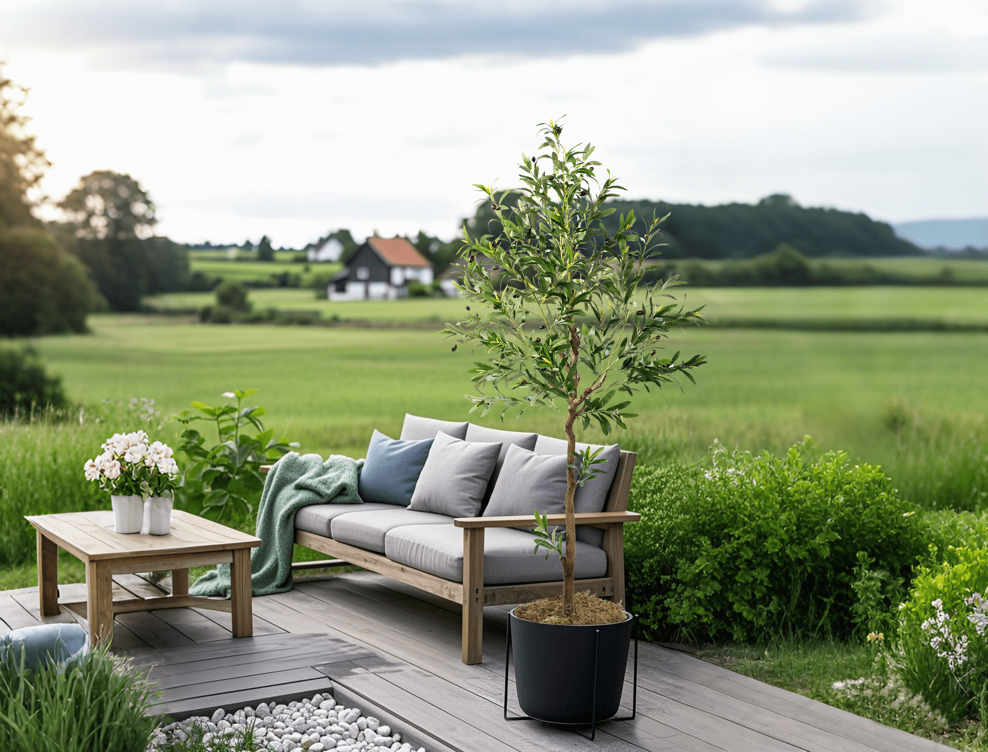 OLIVIVI Artificial Olive Tree 6FT Tall Faux Silk Plant for Home Office Decor Indoor Outdoor Fake Lifelike Potted Plant with Wood Branches 1 pack